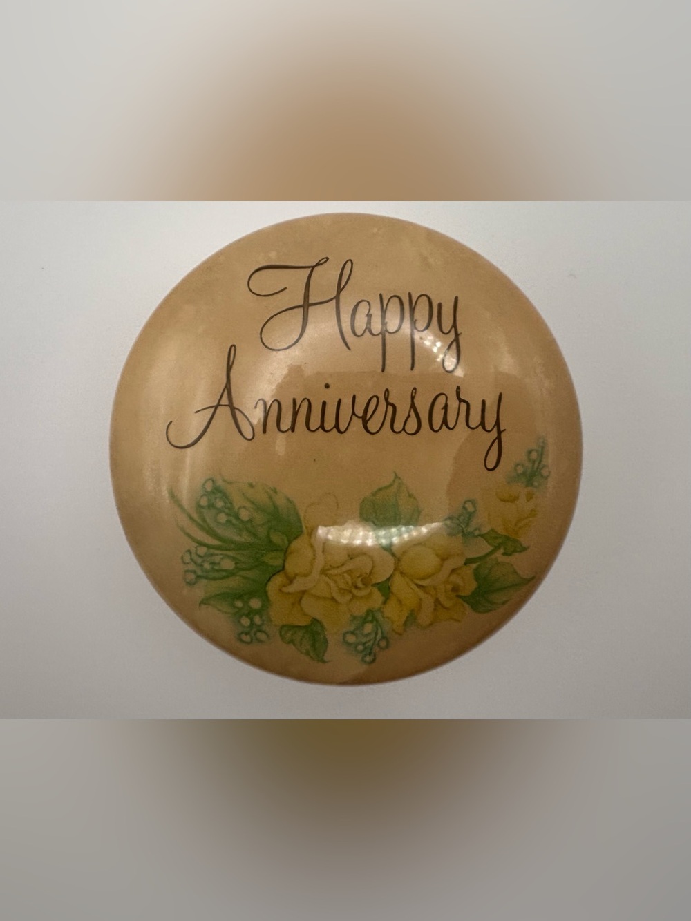Vintage Alabaster Happy Anniversary Trinket Box Made In Italy